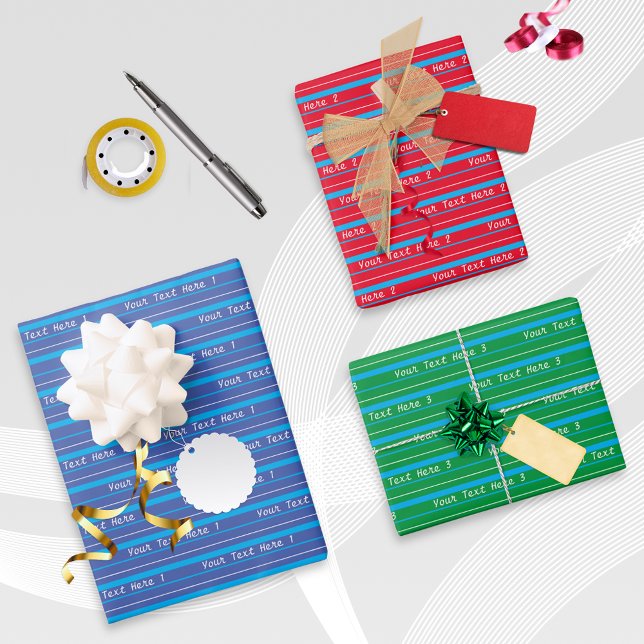Custom Text Colourful Patterned Set of 3 Wrapping Paper Sheet (Personalize your own set of colorful wrapping paper sheets with your own words, for any occasion)