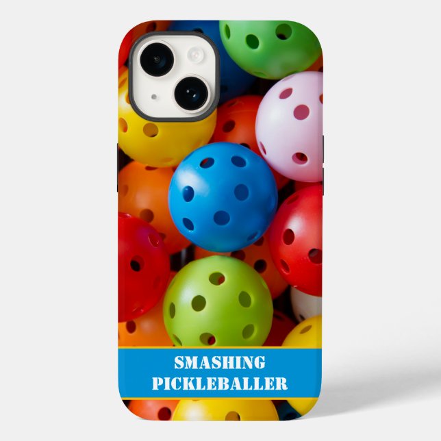 Custom text Colourful pickleballs iphone 14  Case-Mate iPhone Case (Back)