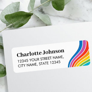 Custom Text Colourful Rainbow Wave Return Address Label
