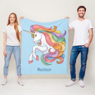 Custom Text Colourful Unicorn Fleece Blanket