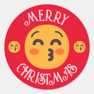 Custom Text & Colours Kissing Face Emojis Christma Classic Round Sticker