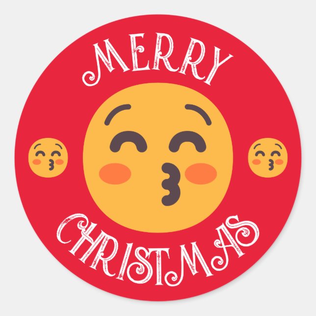 Custom Text & Colours Kissing Face Emojis Christma Classic Round Sticker (Front)