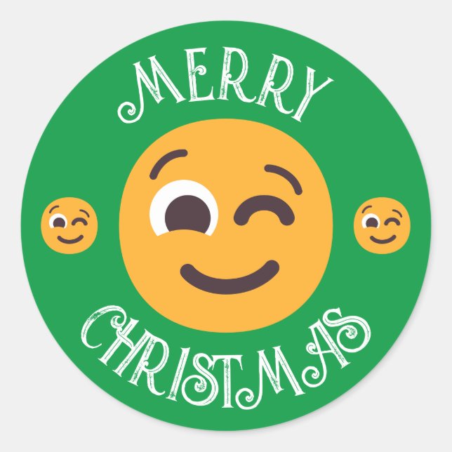 Custom Text & Colours Winking Face Emojis Christma Classic Round Sticker (Front)