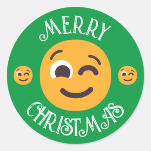 Custom Text & Colours Winking Face Emojis Christma Classic Round Sticker
