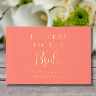 Custom Text Coral Pink Gold Letters to the Bride  Guest Book