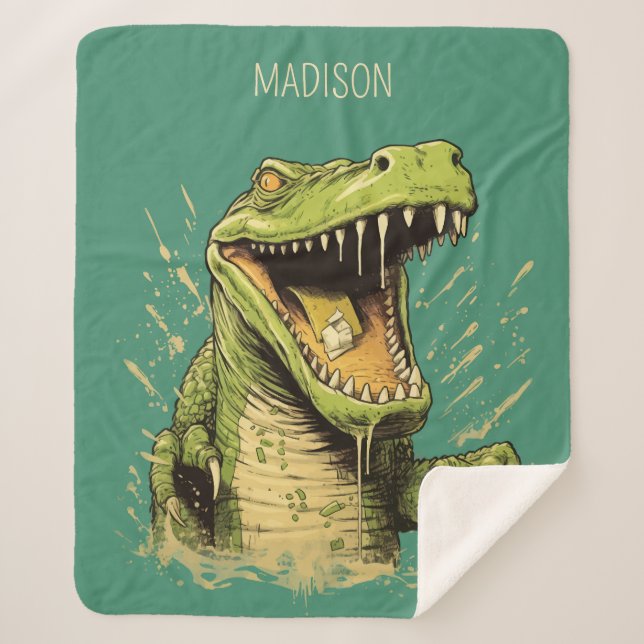 Custom Text Crocodile Sherpa Blanket (Front)