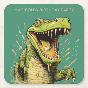 Custom Text Crocodile Square Paper Coaster