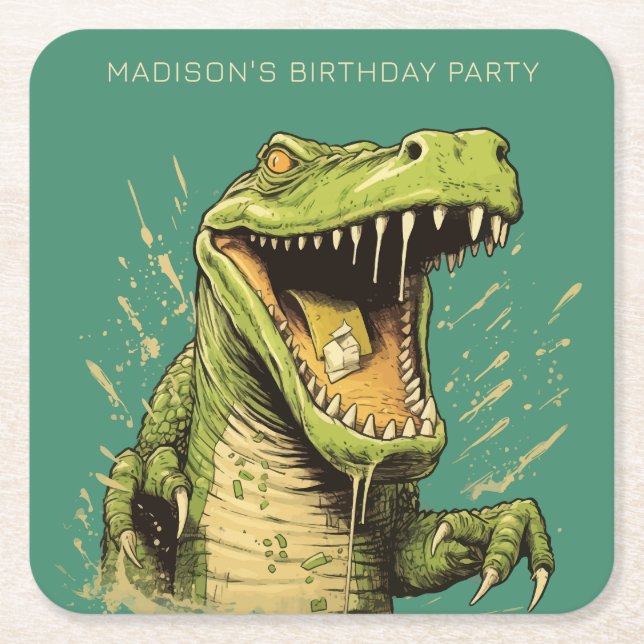 Custom Text Crocodile Square Paper Coaster (Front)