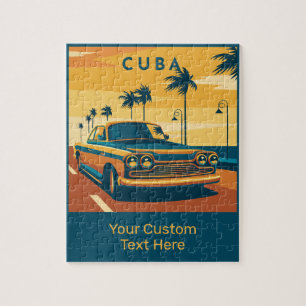 Custom Text Cuba Car Illustration Jigsaw Puzzle