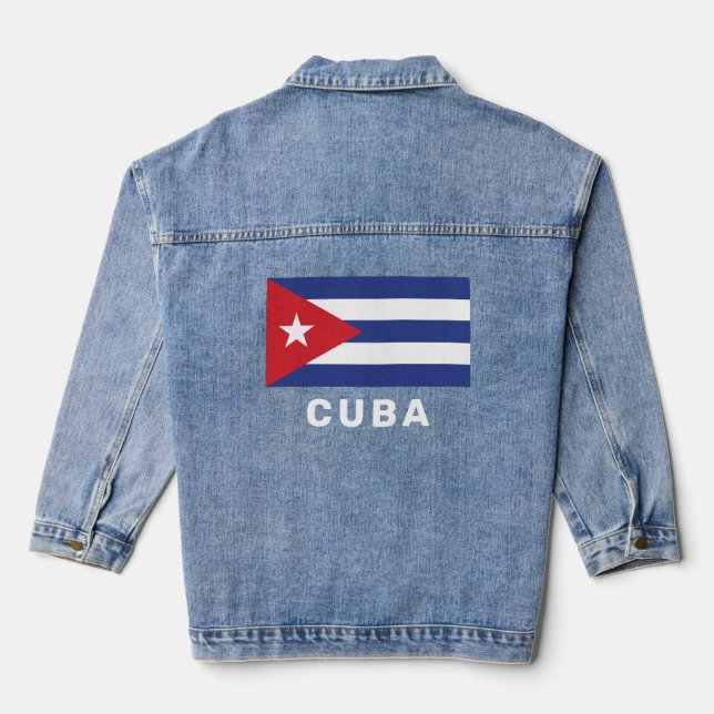 Custom Text Cuba Flag Denim Jacket (Back)