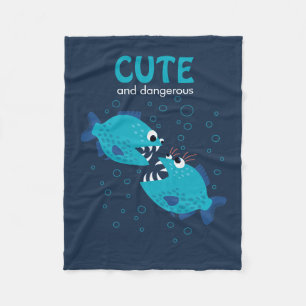 Custom Text Cute And Dangerous Piranha Fish Fleece Blanket