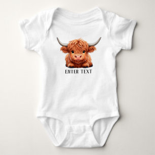 Custom Text Cute Baby Highland Cow Bodysuit