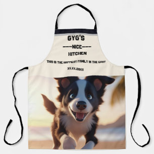 Custom text, cute black and white dog apron