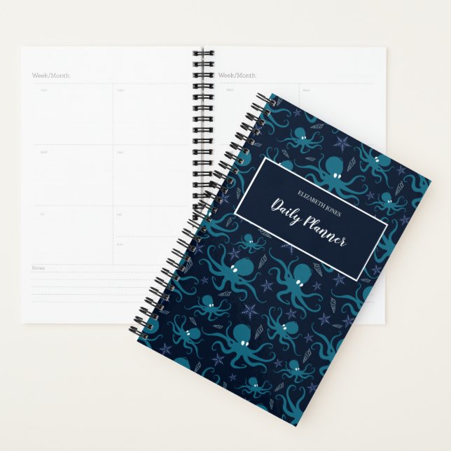 Custom Text Cute Blue Octopus Planner (Display)