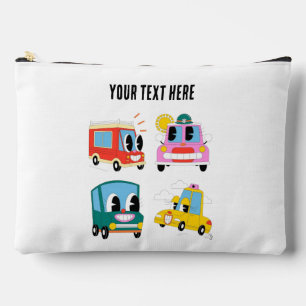 Custom Text Cute Cartoon Colourful Cars Kids Small Accessory Pouch