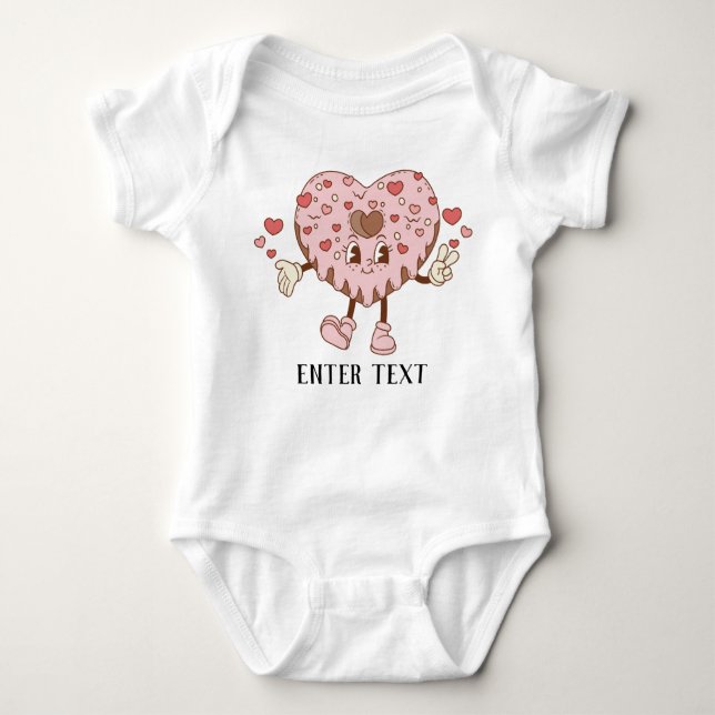 Custom Text Cute Cartoon Heart Doughnut Baby Bodysuit (Front)
