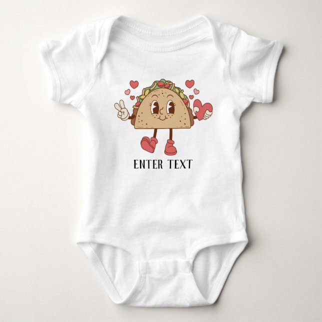 Custom Text Cute Cartoon Tacos Baby Bodysuit (Front)