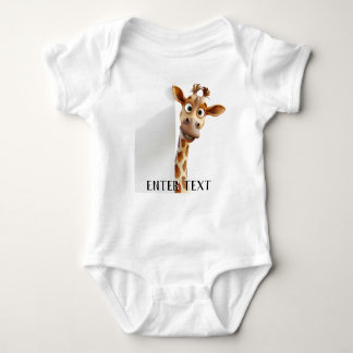 Custom Text Cute Giraffe Peeking Baby Bodysuit