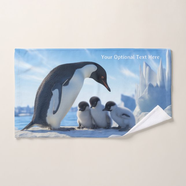 Custom Text Cute Penguins Hand Towel (Hand Towel)