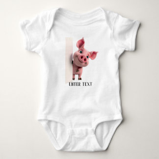 Custom Text Cute Pig Peeking Baby Bodysuit