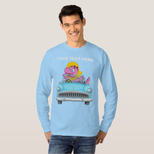 Custom Text Cute Pink Dinosaur Driving Vintage Car T-Shirt