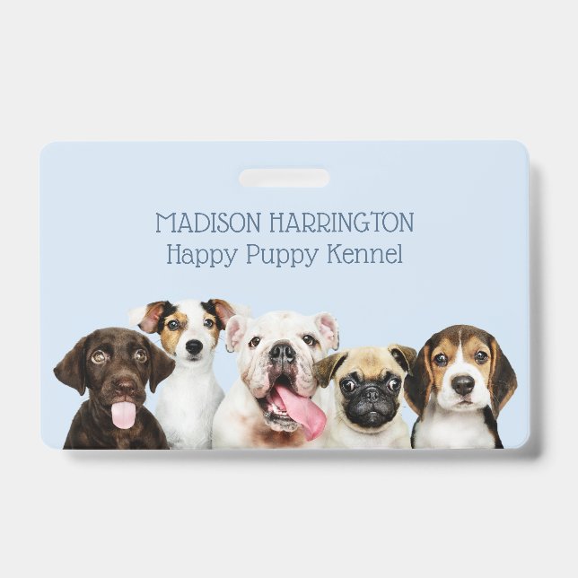 Custom text Cute Puppies ID Badge (Front)