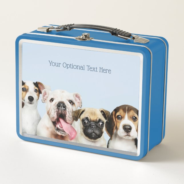 Custom text Cute Puppies Metal Lunch Box (Front)