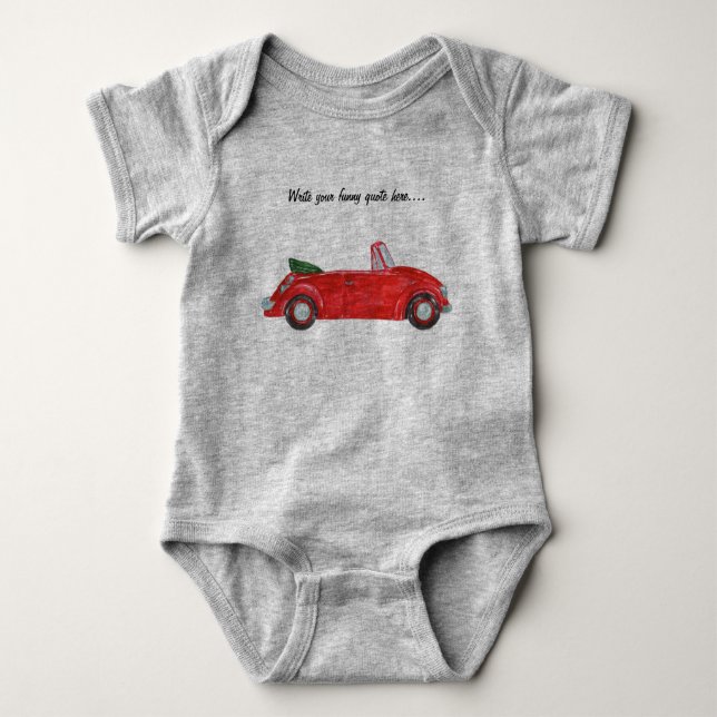 Custom text cute red car funny quotes boy grey baby bodysuit (Front)