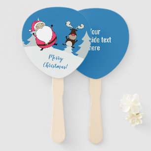 Custom Text Cute Santa & Reindeer Christmas Hand Fan