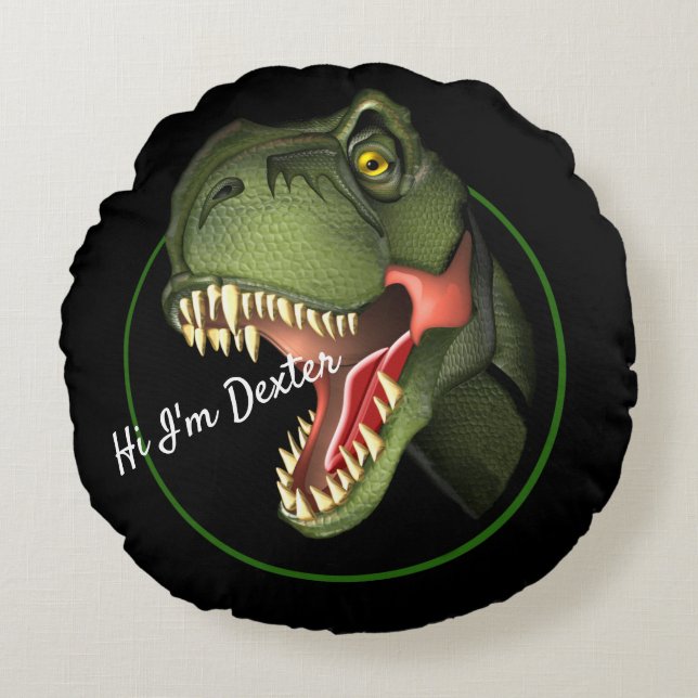 Custom Text Cute Scary T-Rex Dinosaur  Round Cushion (Front)