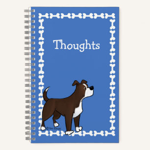 Custom Text Cute Staffy Lab Dog Bones Blue Spiral Notebook