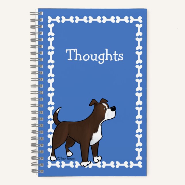 Custom Text Cute Staffy Lab Dog Bones Blue Spiral Notebook (Front)