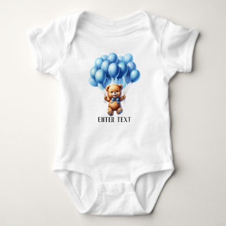 Custom Text Cute Teddy Bear Baby Bodysuit