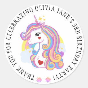Custom Text Cute Unicorn Rainbow Classic Round Sticker