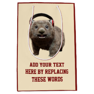 Custom Text Cute Wombat Headphones Medium Gift Bag