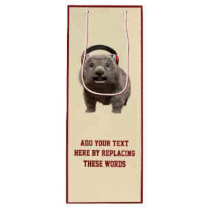 Custom Text Cute Wombat Headphones Wine Gift Bag