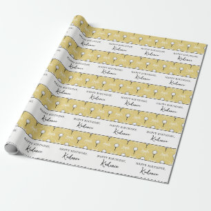 Custom Text Cute Yellow White Bow Golf Pattern Wrapping Paper
