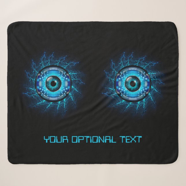 Custom Text Cyber Circuit Eye Sherpa Blanket (Front (Horizontal))