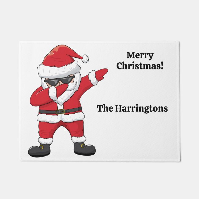 Custom Text Dabbing Dancing Santa Doormat (Front)