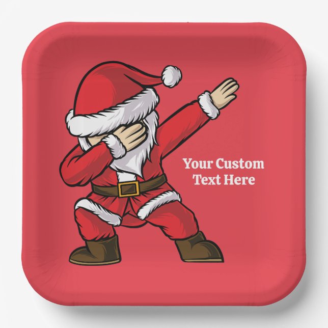 Custom Text Dabbing Dancing Santa Paper Plate (Front)
