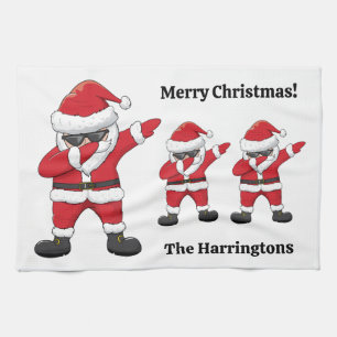 Custom Text Dabbing Dancing Santa Tea Towel