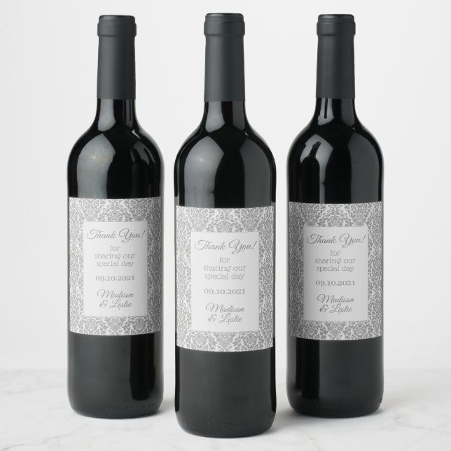 Custom text Damask Pattern wine labels (Bottles)