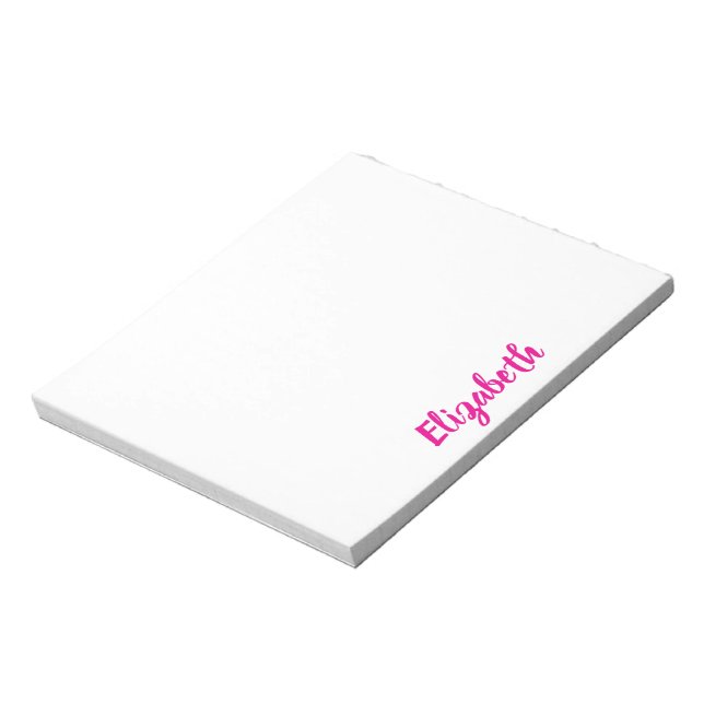 Custom Text Deep Pink Script on White Notepad (Rotated)