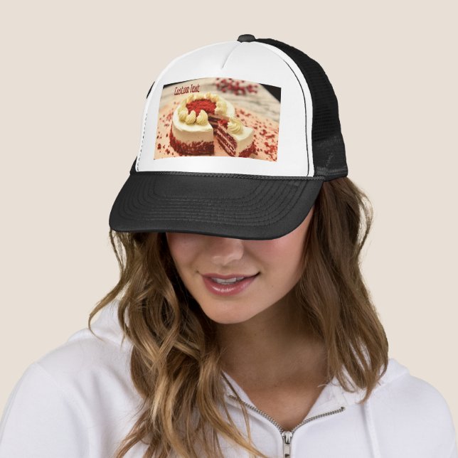 Custom Text Delicious Cake with One Slice Cut Pic Trucker Hat (In Situ)