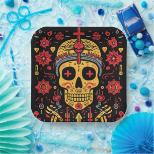 Custom text 💀 Día de Muertos Paper Plate