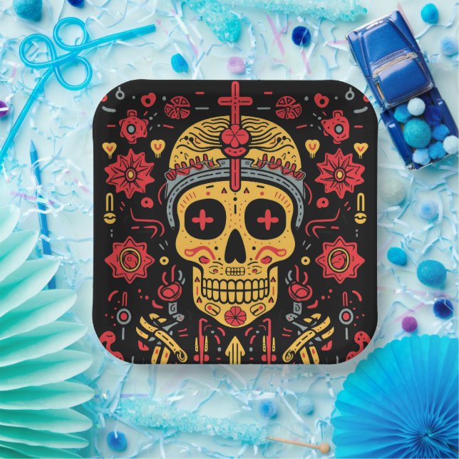 Custom text 💀   Día de Muertos Paper Plate (Party)