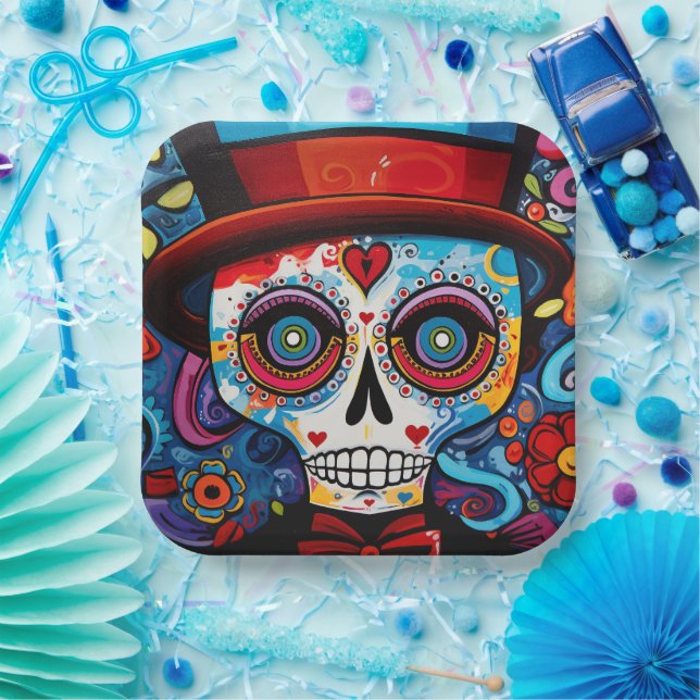 Custom text 💀 Día de Muertos Paper Plate (Party)