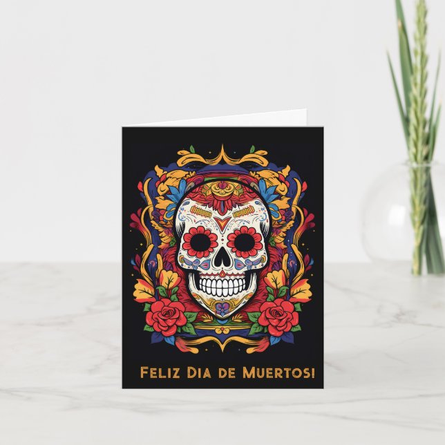 Custom text Dia de Muertos☠️ Sugar Skull  Holiday Card (Front)