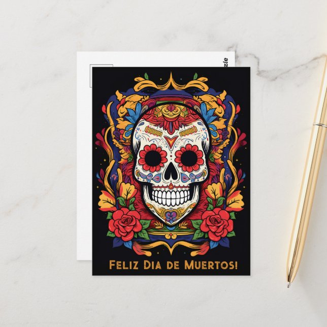 Custom text Dia de Muertos☠️ Sugar Skull  Postcard (Front/Back In Situ)