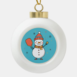 Custom text Dinking Snowman Ceramic Ball Christmas Ornament